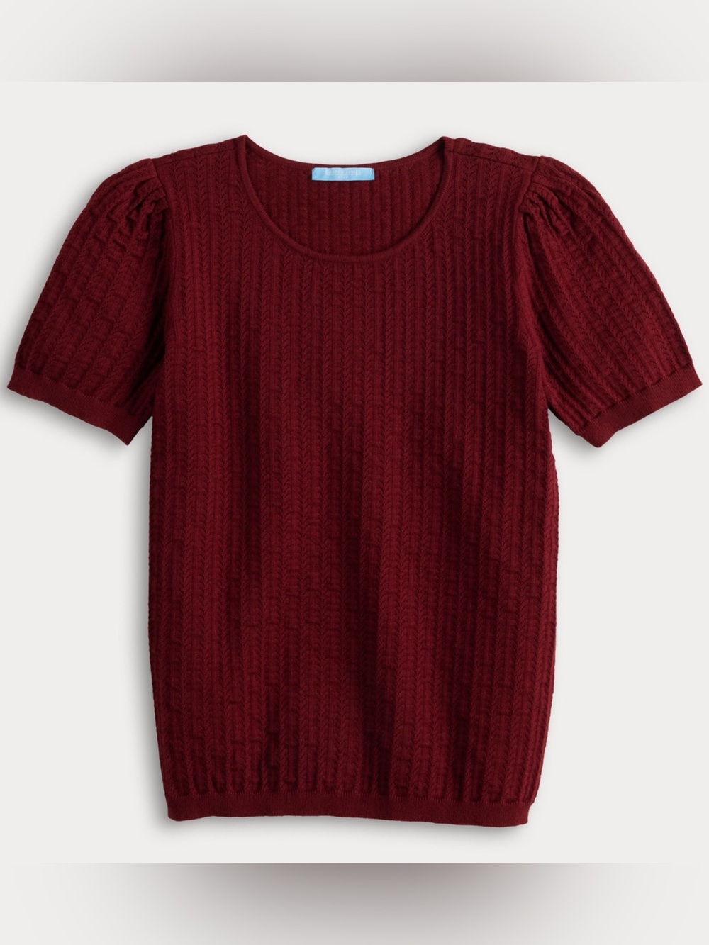 Draper James Cable Knit Puff Sleeve Top - Burgundy